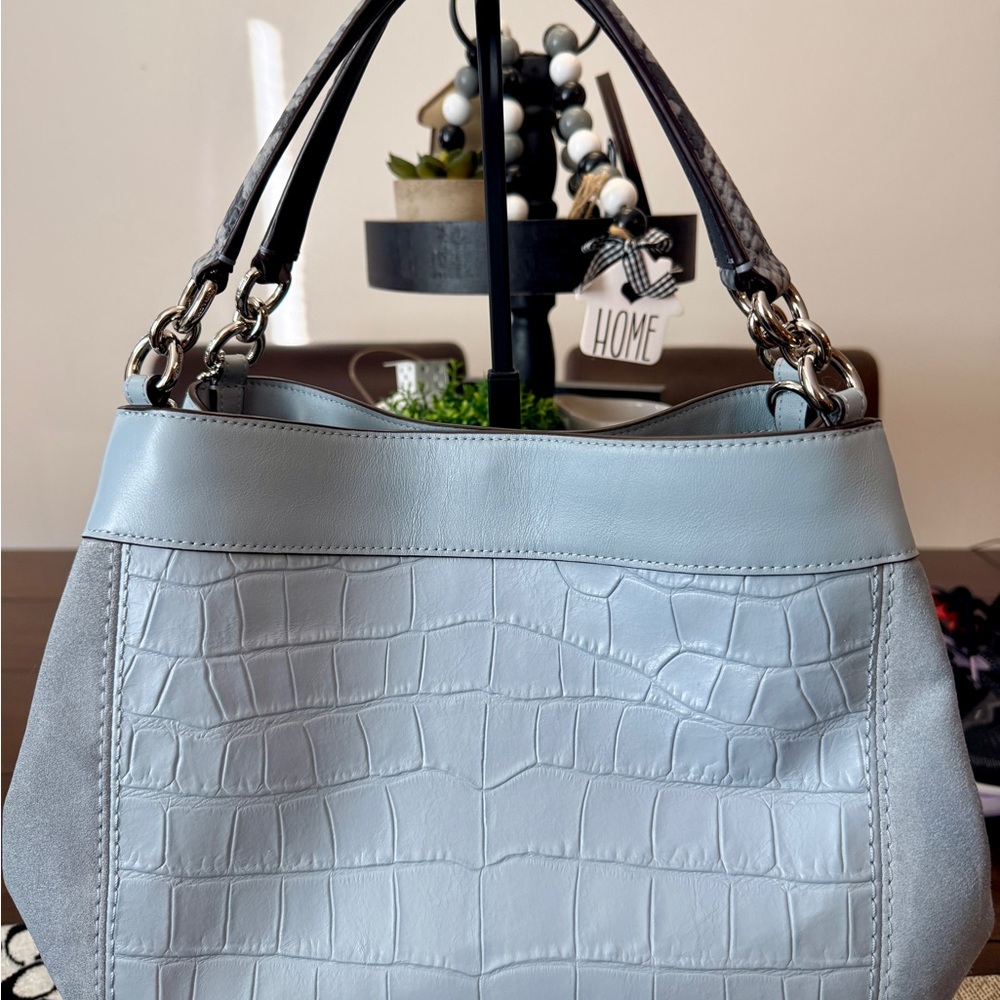 Coach Sky Blue Croc-Embossed Shoulder Bag and Wallet - Picture 2 of 15